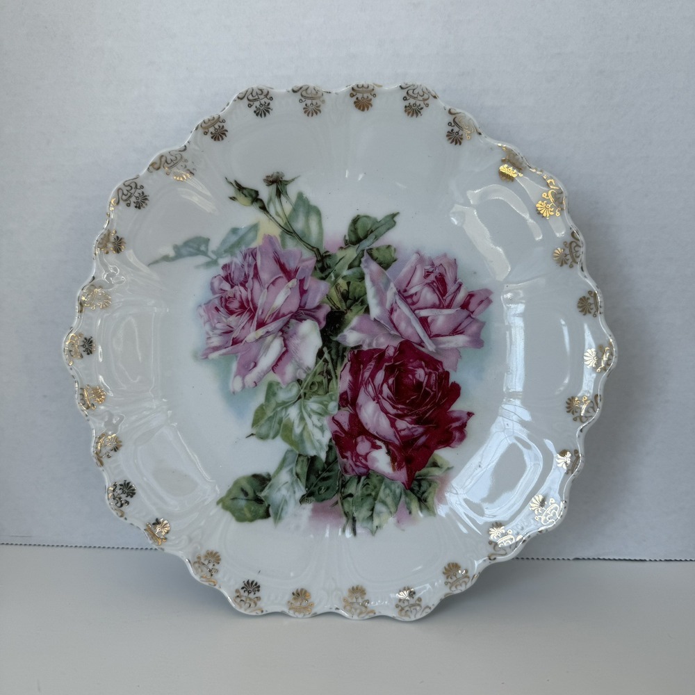Z. S. & Co. Bavaria "Punch" Cabinet Plate w/Floral‎ Roses Transfer Motif